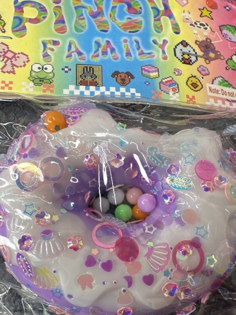 🍩 Purple & White Decorative Donut Squishy with Confetti Beads 🍩